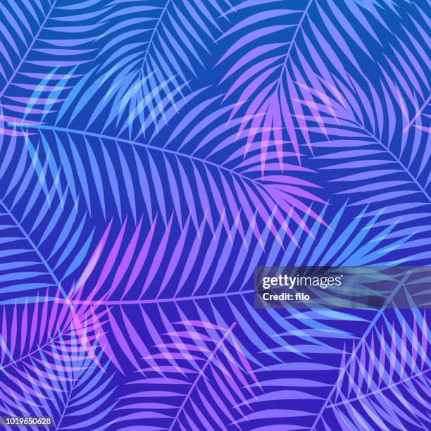 nahtlose vaporwave tropical palmblätter hintergrund - tropisches muster stock-grafiken, -clipart, -cartoons und -symbole