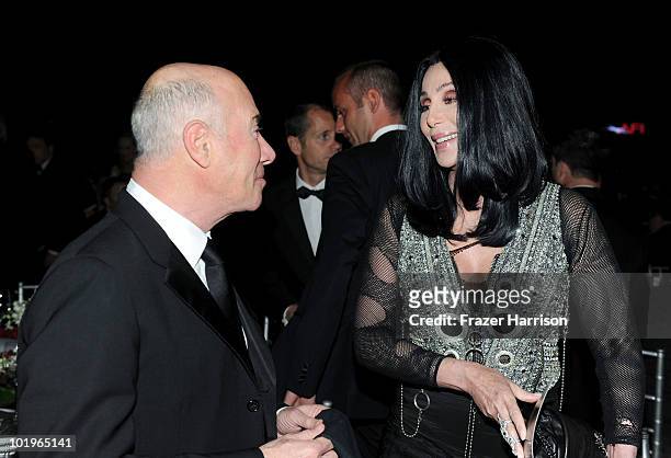 Dreamworks founder David Geffen and singer/actress Cher in the audience during the 38th AFI Life Achievement Award honoring Mike Nichols held at Sony...
