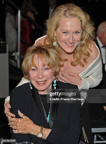Actresses Shirley MacLaine and Meryl Streep in the audience during the 38th AFI Life Achievement Award honoring Mike Nichols held at Sony Pictures...