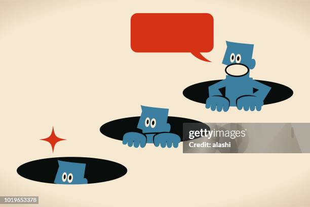 curious blue man hiding in a hole and peeking - ambush stock illustrations