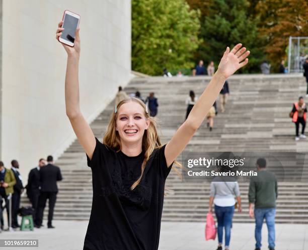 Guest seen outside Hermes during Paris Fashion Week Spring/Summer 2018 on 2nd October , 2017 in Paris, France