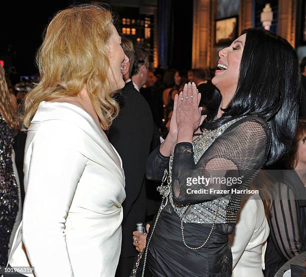 Actress Meryl Streep and singer/actress Cher in the audience during the 38th AFI Life Achievement Award honoring Mike Nichols held at Sony Pictures...