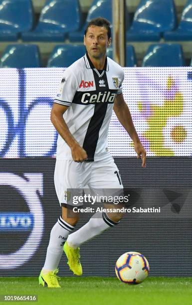 Massimo Gobbi of Parma Calcio in action during the serie A match between Parma Calcio and Udinese at Stadio Ennio Tardini on August 19, 2018 in...