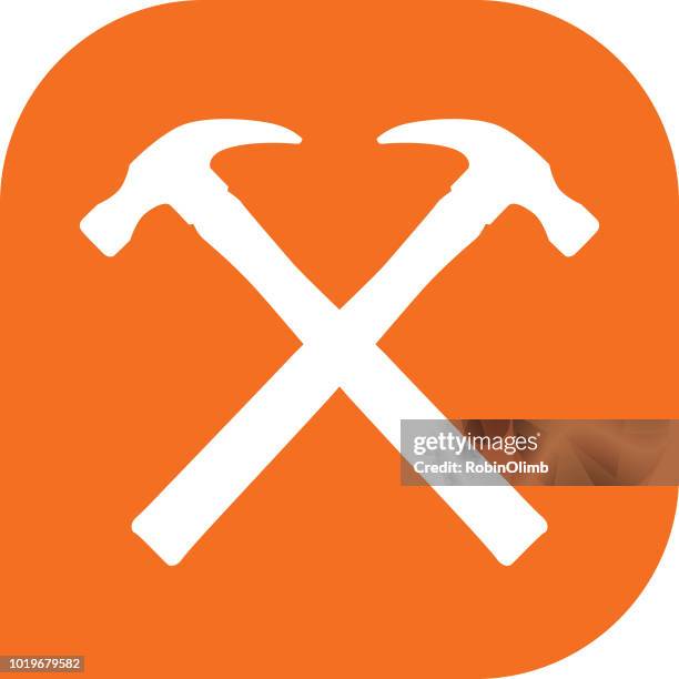 orange hammer icon - digital network pattern stock illustrations