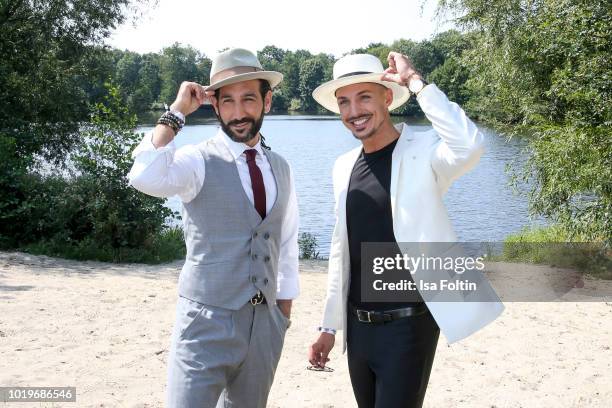Dancer Massimo Senato and presenter and dancer Oliver Tienken during the Audi Ascot Race Day 2018 on August 19, 2018 in Hanover, Germany.