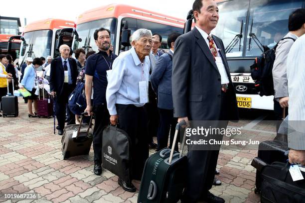 South and North Korea's family reunion participants prepare to depart for North Korea at the Customs Inspection and Quarantine checkpoint before...