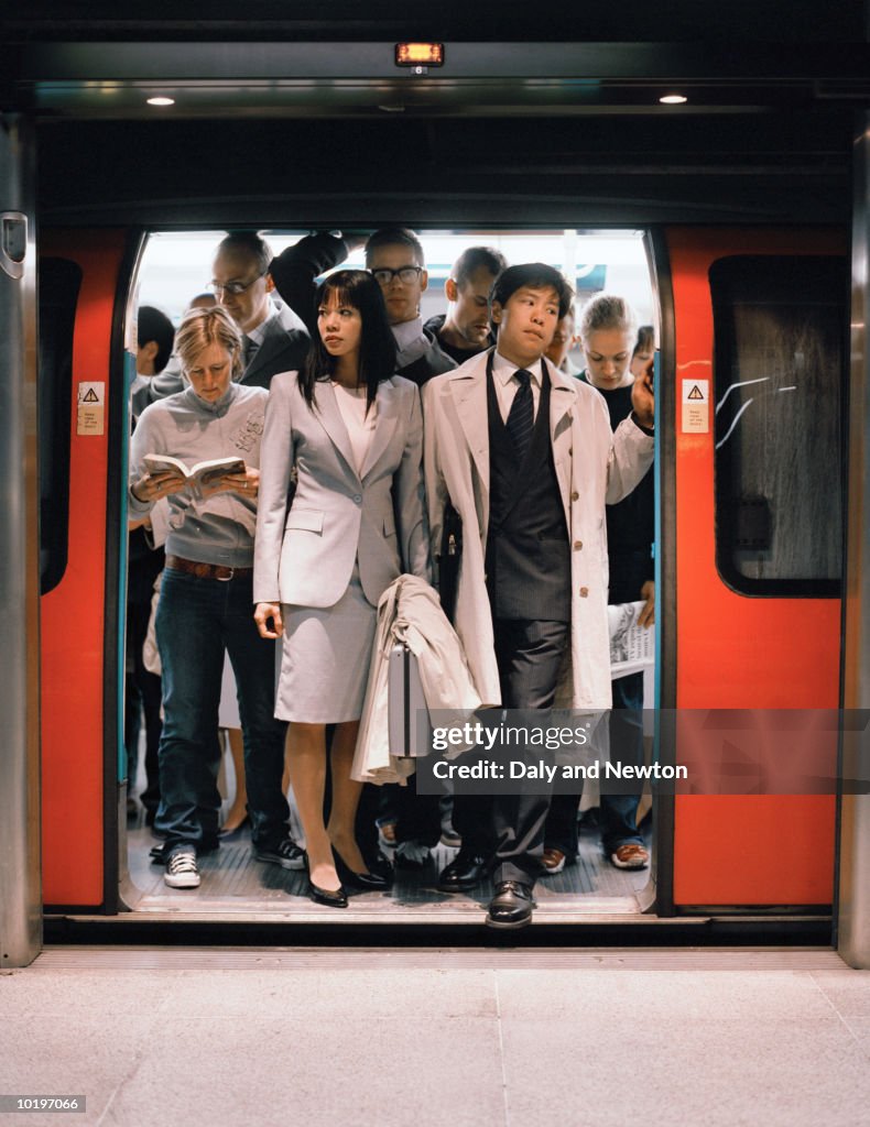 Commuters exiting underground train