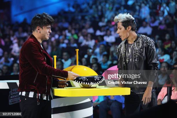 Sebastian Villalobos and Rafael Velazquez Espinoza of Los Polinesios speak during the Nickelodeon Kids' Choice Awards Mexico 2018 at Auditorio...