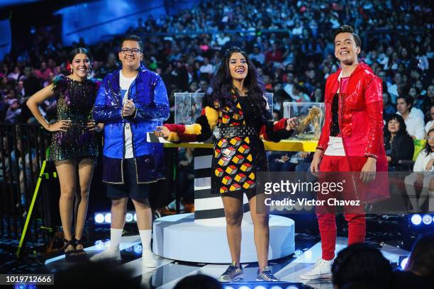 Lesslie Velazquez, Eddy Skabeche, Ana Karen Velazquez Espinoza and Bryan Skabeche during the Nickelodeon Kids' Choice Awards Mexico 2018 at Auditorio...