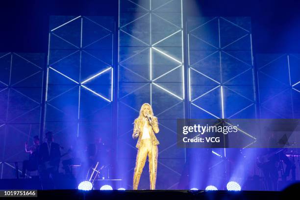 Singer Celine Dion performs on the stage in concert at Cotai Strip Cotai Arena on June 29, 2018 in Macau, China.