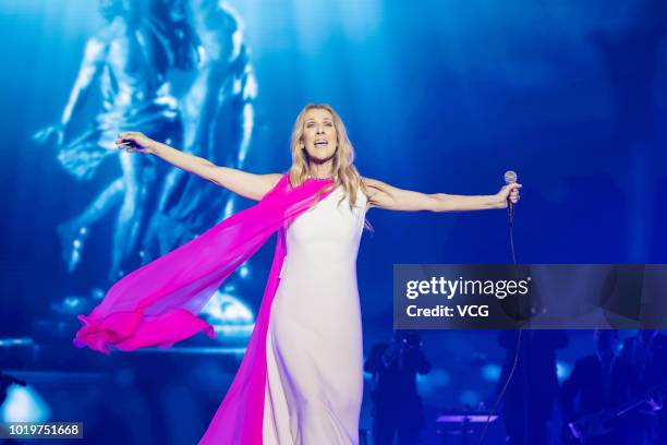 Singer Celine Dion performs on the stage in concert at Cotai Strip Cotai Arena on June 29, 2018 in Macau, China.