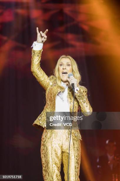 Singer Celine Dion performs on the stage in concert at Cotai Strip Cotai Arena on June 29, 2018 in Macau, China.