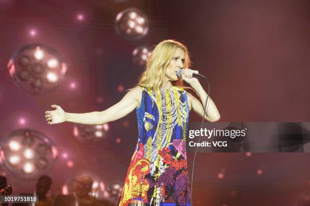 Singer Celine Dion performs on the stage in concert at Cotai Strip Cotai Arena on June 29, 2018 in Macau, China.
