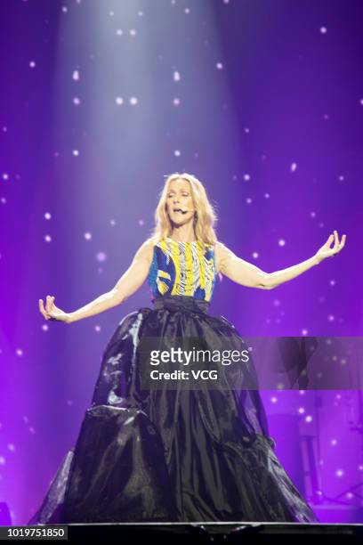Singer Celine Dion performs on the stage in concert at Cotai Strip Cotai Arena on June 29, 2018 in Macau, China.