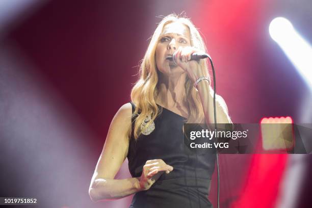 Singer Celine Dion performs on the stage in concert at Cotai Strip Cotai Arena on June 29, 2018 in Macau, China.