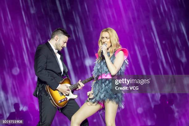 Singer Celine Dion performs on the stage in concert at Cotai Strip Cotai Arena on June 29, 2018 in Macau, China.