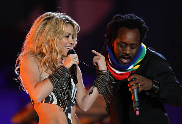 Colombian singer Shakira performson stage at the FIFA World Cup Kick-off Celebration Concert at the Orlando Stadium on June 10, 2010 in Soweto, South...