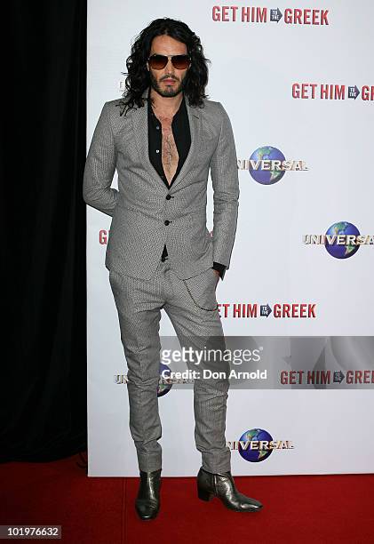 Russell Brand arrives at the premiere of "Get Him To The Greek" at Event Cinemas George Street on June 11, 2010 in Sydney, Australia.
