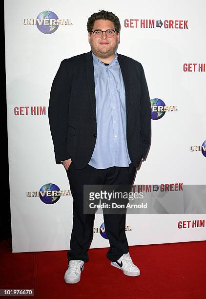Jonah Hill arrives at the premiere of "Get Him To The Greek" at Event Cinemas George Street on June 11, 2010 in Sydney, Australia.