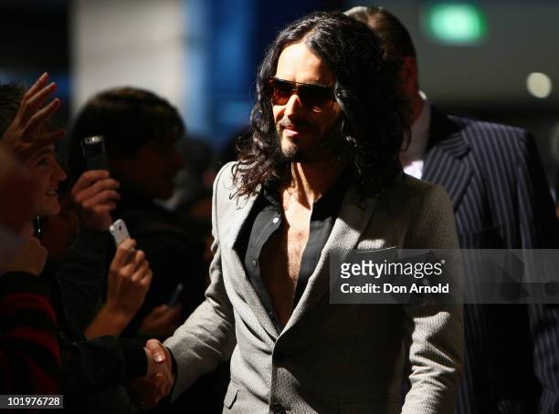 Russell Brand arrives at the premiere of "Get Him To The Greek" at Event Cinemas George Street on June 11, 2010 in Sydney, Australia.
