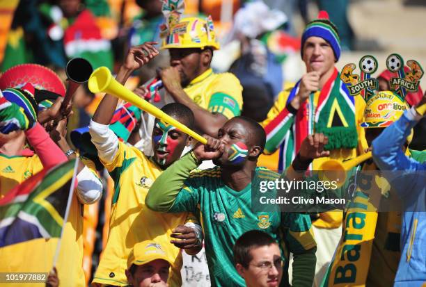 South Africa fan blows a Vuvuzela as he awaits the Opening Ceremony ahead of the 2010 FIFA World Cup South Africa Group A match between South Africa...