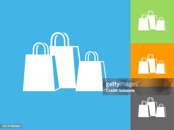 shopping bags  flat icon on blue background - shopping bag icon stock illustrations
