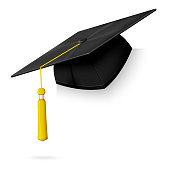 Vector realistic graduation cap hang on the corner
