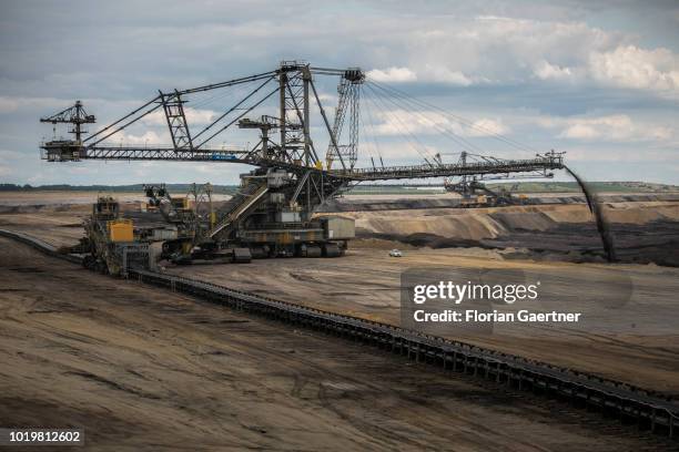 Stacker conveying overburden is pictured at the lignite mine Welzow-Sued on August 15, 2018 in Neupetershain, Germany.