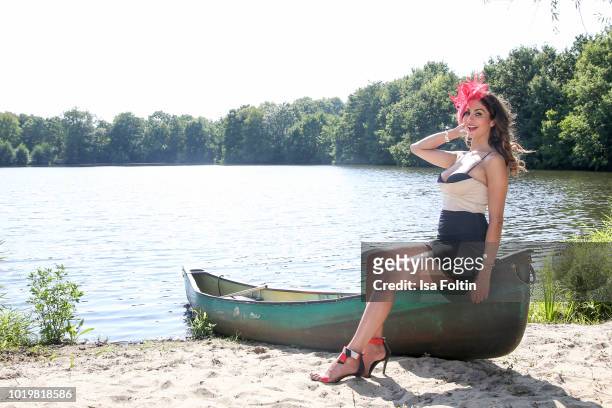 Model Janina Youssefian during the Audi Ascot Race Day 2018 on August 19, 2018 in Hanover, Germany.