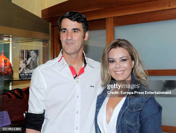 Spanish bullfightehr Jesulin of Ubrique poses with Maria Jose Campanario as he returns to bullfighting after seven years of retirement on August 19,...