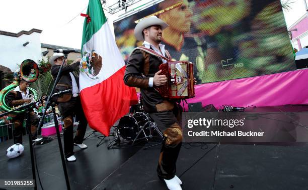 Voz De Mando performs onstage during the T-Mobile World Cup Viewing Party at Plaza Mexico on June 11 at Plaza Mexico in Lynwood, CA.