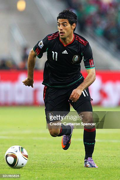 Carlos Vela of Mexico in action during the 2010 FIFA World Cup South Africa Group A match between South Africa and Mexico at Soccer City Stadium on...