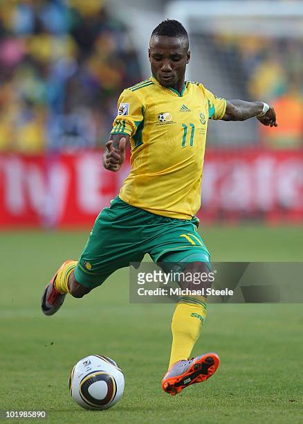 Teko Modise of South Africa in action during the 2010 FIFA World Cup South Africa Group A match between South Africa and Mexico at Soccer City...
