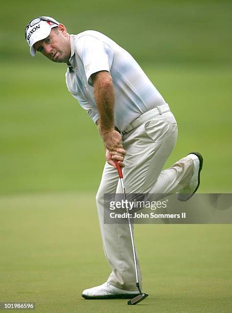 Rod Pampling of Australia reacts to his putt on the 17th green during the second round of the St. Jude Classic at TPC Southwind held on June 11, 2010...