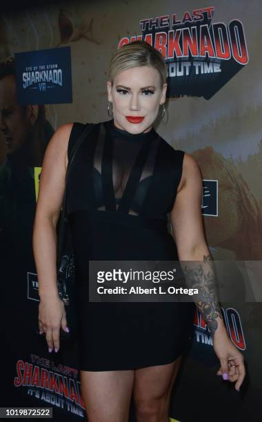 Wrestler Taya Valkyrie arrives for the Premiere Of The Asylum And Syfy's "The Last Sharknado: It's About Time" held at Cinemark Playa Vista on August...