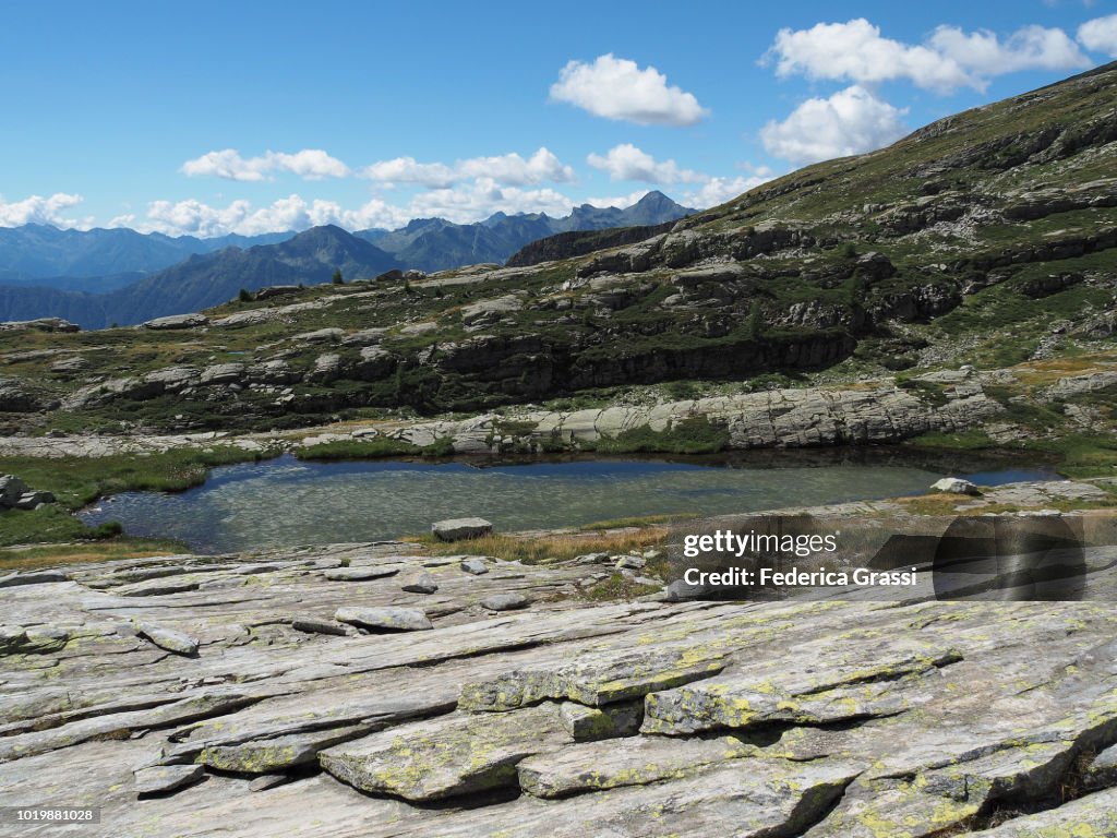 Granite Rocks Covered With Yellow Lichens At Laghi di Variola in Bognanco Valley