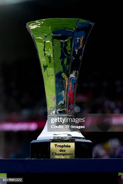 The Supercup trophee de champions sre seen during the Ligue 1 match between Paris Saint-Germain and SM Caen at Parc des Princes on August 12, 2018 in...