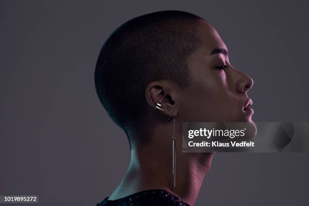 profile shot of beautiful young man, shot on studio - man anticipation stock pictures, royalty-free photos & images