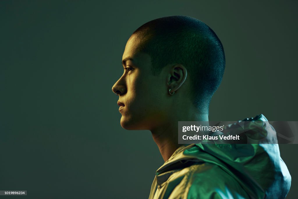 Profile shot of beautiful young man, shot on studio