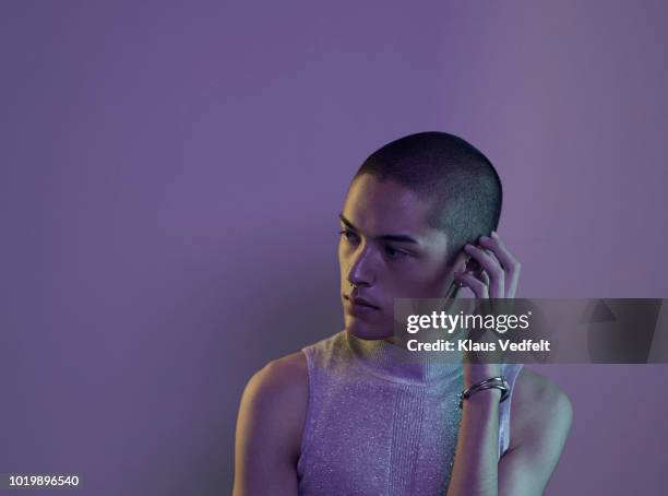 profile shot of beautiful young man, shot on studio - femininity bildbanksfoton och bilder