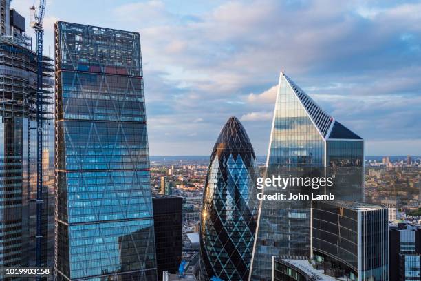 london financial district skyscrapers. elevated view.late afternoon light. - 122 leadenhall street fotografías e imágenes de stock
