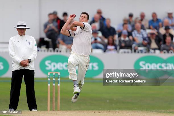 Yorkshire's Matthew Fisher bowling during day two of the Specsavers Championship Division One match between Yorkshire and Worcestershire at North...