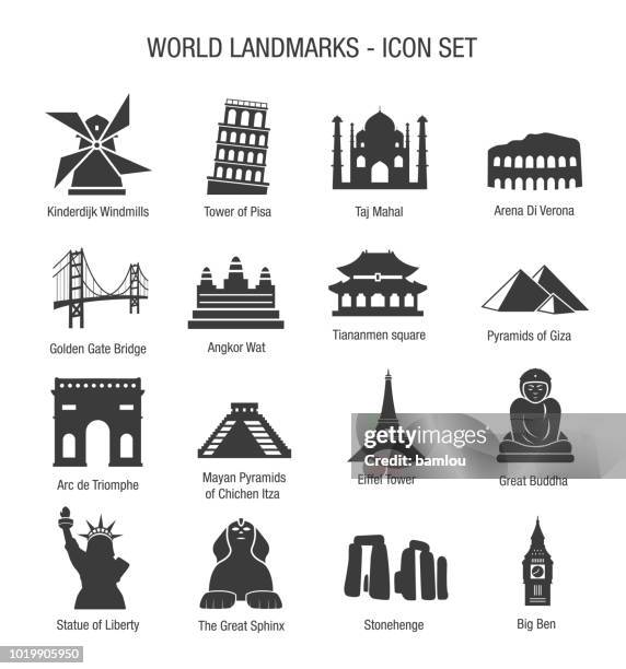 illustrazioni stock, clip art, cartoni animati e icone di tendenza di set di icone world landmarks - cultura cambogiana