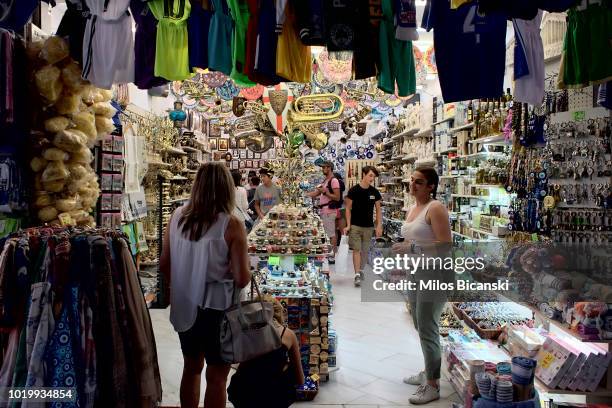 General view of a shop selling Greek produce on August 18, 2018 in Athens, Greece. Greece's final bailout officially ends after eight years of hugely...