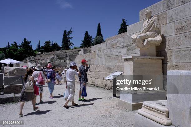 Tourists on Acropolis Hill on August 14, 2018 in Athens, Greece. Greece's final bailout officially ends after eight years of hugely unpopular and...