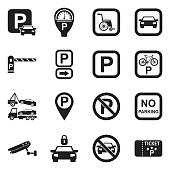 Parking Icons. Black Flat Design. Vector Illustration.