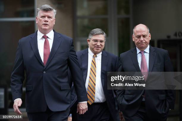 Kevin Downing, Richard Westling and Thomas Zehnle, attorneys for former Trump campaign chairman Paul Manafort, arrive at the Albert V. Bryan U.S....