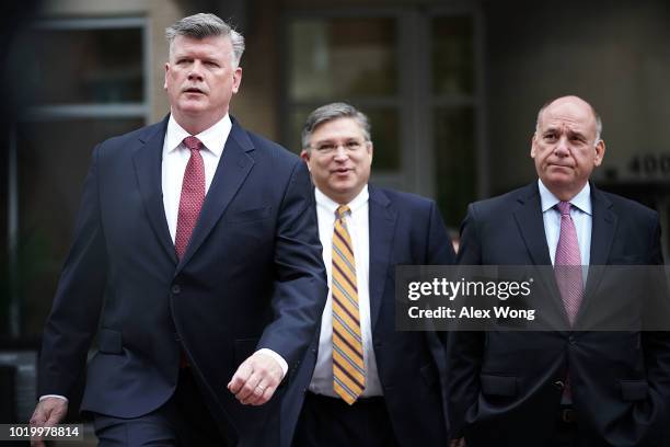 Kevin Downing, Richard Westling and Thomas Zehnle, attorneys for former Trump campaign chairman Paul Manafort, arrive at the Albert V. Bryan U.S....