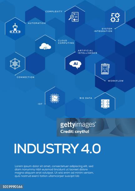 industry 4.0 brochure template layout, cover design - smart manufacturing stock illustrations