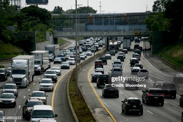 Vehicles travel along I-94 freeway in Detroit, Michigan, U.S., on Tuesday, Aug. 14, 2018. Detroit ranks in the top 7 percent for traffic congestion...